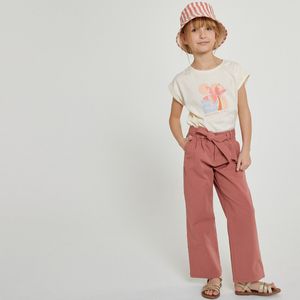 Wijde chino broek met strikceintuur LA REDOUTE COLLECTIONS. Katoen materiaal. Maten 6 jaar - 114 cm. Kastanje kleur