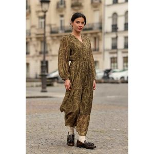 Bedrukte lange jurk, lange mouwen, RYMA LA PETITE ETOILE. Viscose materiaal. Maten 1(S). Groen kleur