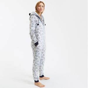 SO'HOME - Onesie - Grijs - Fleecetricot - Wolkenprint