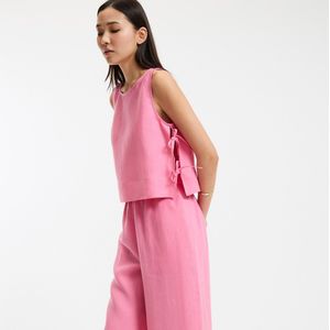 Linnen overhemd, ronde kraag, gemaakt in Frankrijk LA REDOUTE COLLECTIONS. Linnen materiaal. Maten 38 FR - 36 EU. Roze kleur