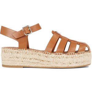 Sandalen met sleehak, in leer TOMMY HILFIGER. Leer materiaal. Maten 41. Kastanje kleur