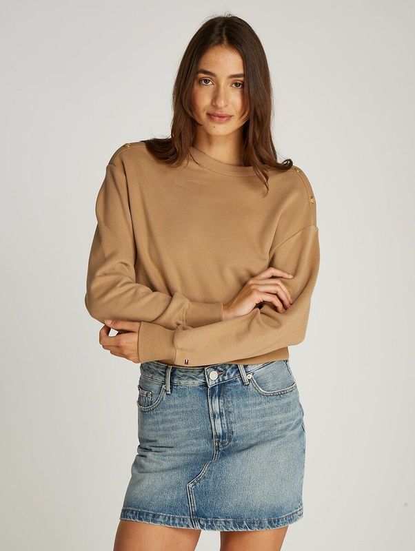 Tommy Hilfiger, Dames, Sweatshirts & Hoodies, Beige, Maat: 2XS Katoen,