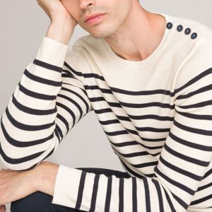 LA REDOUTE COLLECTIONS - Marinetrui Signature - Gebreide Trui - Ecru Gestreept - Biokatoen