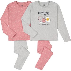 Set van 2 pyjama's in katoen, ontbijt print LA REDOUTE COLLECTIONS. Katoen materiaal. Maten 8 jaar - 126 cm. Roze kleur