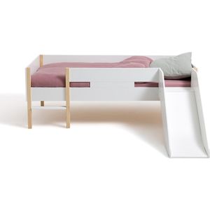 Halfhoog bed met glijbaan, Caume LA REDOUTE INTERIEURS. Licht hout materiaal. Maten 90 x 190 cm. Wit kleur
