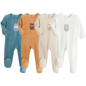 Set van 4 pyjama's in fluwelen katoen LA REDOUTE COLLECTIONS. Fluweel materiaal. Maten 0 mnd - 50 cm. Multicolor kleur