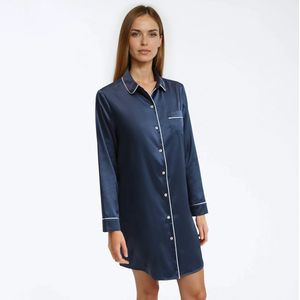 LA REDOUTE COLLECTIONS - Nachthemd - Blauw - Satijn - Lange Mouwen