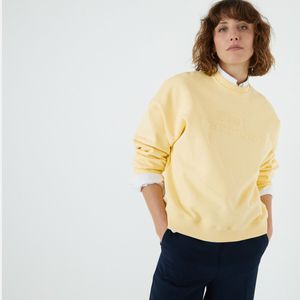 Sweater met geborduurde tekst LA REDOUTE COLLECTIONS. Katoen materiaal. Maten S. Geel kleur