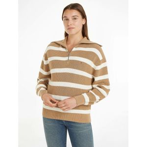 TOMMY HILFIGER - Gestreepte Trui - Beige - Katoen - Lange Mouwen - Kraag met Rits