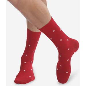 Paar hoge sokken met stippen in Schotse draad DIM. Katoen materiaal. Maten 39/42. Rood kleur