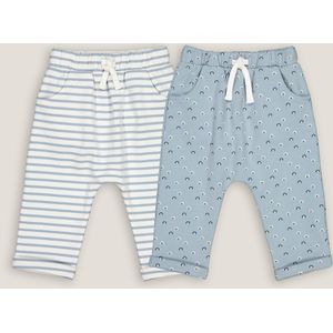 Set van 2 bedrukte sarouels in molton LA REDOUTE COLLECTIONS. Geruwd molton materiaal. Maten 0 mnd - 50 cm. Blauw kleur