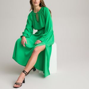 Lange maxi jurk, gesmokte details LA REDOUTE COLLECTIONS. Polyester materiaal. Maten 36 FR - 34 EU. Groen kleur