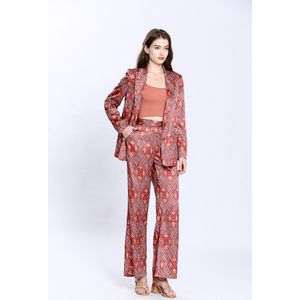 SEE U SOON - Rechte Bedrukte Broek - Steenrood - Hoge Taille - Polyester