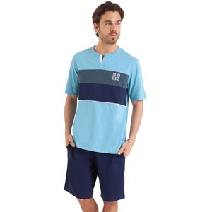 ATHENA - Korte Pyjama - Lichtblauw - Katoen - Tuniekhals