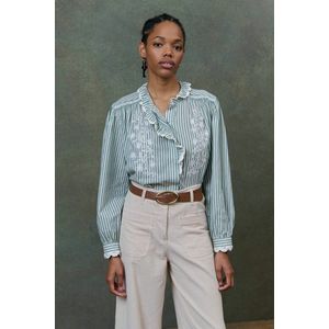 CORA LOUISE - Blouse - Groen - Gestreept - Katoen - Model MISHA