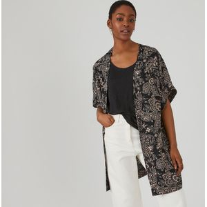 Oversized, bedrukt kimono , halflang LA REDOUTE COLLECTIONS. Polyester materiaal. Maten S. Zwart kleur