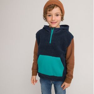 Hoodie, lijf in sherpa LA REDOUTE COLLECTIONS. Katoen materiaal. Maten 10 jaar - 138 cm. Blauw kleur