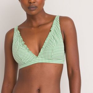 Foulard bikini-BH seersucker vichy LA REDOUTE COLLECTIONS.  materiaal. Maten 34 FR - 32 EU. Groen kleur
