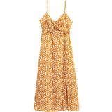 Jurk met spaghettibandjes, bloemenprint, in linnen LA REDOUTE COLLECTIONS. Linnen materiaal. Maten 44 FR - 42 EU. Geel kleur