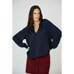 SEE U SOON - Blouse - Marineblauw - Polyester - Lange Mouwen - V-hals