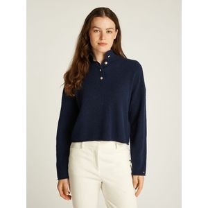 Tommy Hilfiger - Gouden Knoop Polo Trui - Blauw - Wol