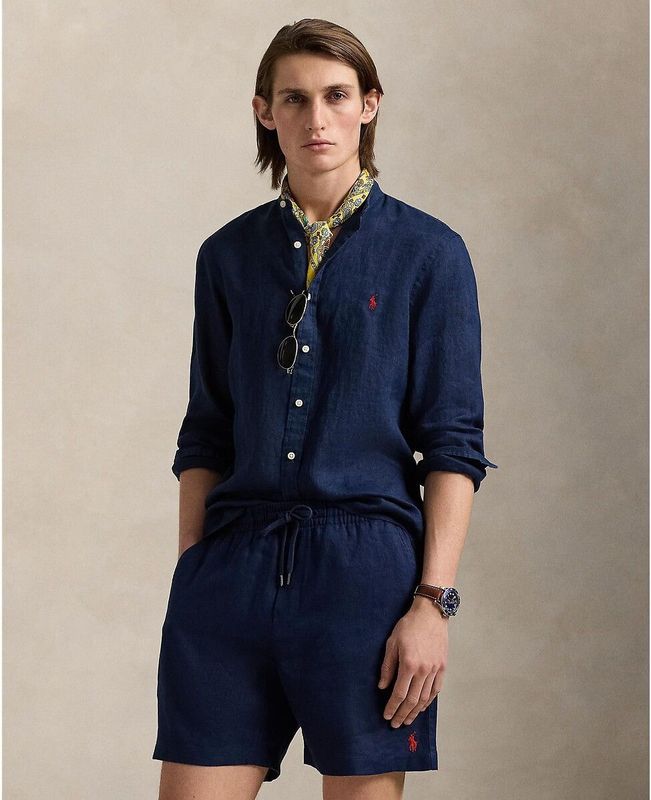 Slim fit linnen overhemd met opstaande kraag