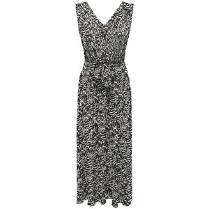 ONLY - Mouwloze Midi Jurk - Zwart/Wit - Polyester - Grafisch Motief