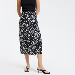 Lange wikkelrok met stippen LA REDOUTE COLLECTIONS. Viscose materiaal. Maten 44 FR - 42 EU. Zwart kleur