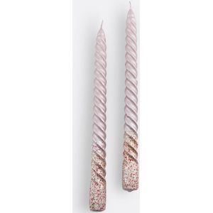Caspar - Set van 2 Gedraaide Kaarsen - Poederroze - Met Glitters