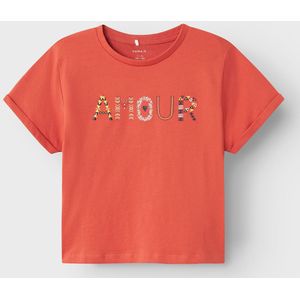 T-shirt met korte mouwen 8-14 jaar NAME IT. Katoen materiaal. Maten 12 jaar - 150 cm. Oranje kleur