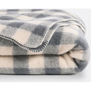 LA REDOUTE INTERIEURS - ROMU - Wollen Deken - Geruit - Grijs - 100% Franse Wol