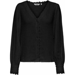 ONLY - Blouse - Zwart - V-hals - Geborduurd Detail - Katoen