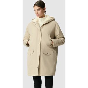 Lange parka met rits, kap IKKS. Katoen materiaal. Maten S. Beige kleur