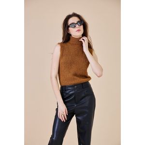 SEE U SOON - Mouwloze Trui - Kastanje - Rolkraag - Polyester