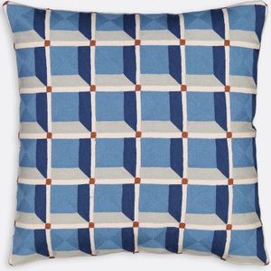 La Redoute Intérieurs - Mauro - Kussenhoes - Blauw - 45x45 cm - Geborduurd Katoen