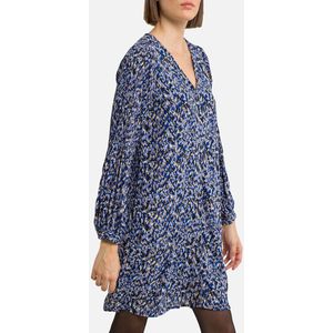 Korte jurk, bedrukt, V-hals VERO MODA. Polyester materiaal. Maten XS. Blauw kleur