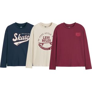 Set van 3 T-shirts met lange mouwen, skate thema LA REDOUTE COLLECTIONS. Jersey materiaal. Maten 4 jaar - 102 cm. Blauw kleur