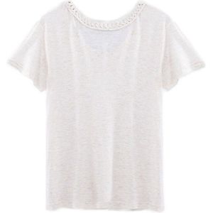 IKKS - T-shirt - Ecru - Viscose - Korte Mouwen met Gevlochten V-hals