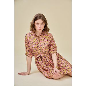 SEE U SOON - Korte Jurk - Roze - Viscose - Uitlopend - Hemdskraag