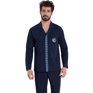ATHENA - Lange Pyjama - Blauw - Katoen - Hemdskraag