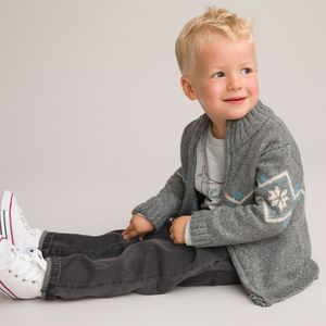 Vest met ritssluiting en opstaande kraag, jacquard motief LA REDOUTE COLLECTIONS. Polyester materiaal. Maten 2 jaar - 86 cm. Grijs kleur