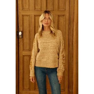 Trui met ronde hals en borduursel, MAELA LA PETITE ETOILE. Polyamide materiaal. Maten 1(S). Beige kleur