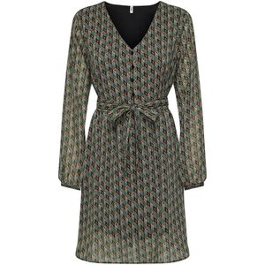 ONLY - Korte Jurk - Grijs - Polyester - V-hals met Strikceintuur