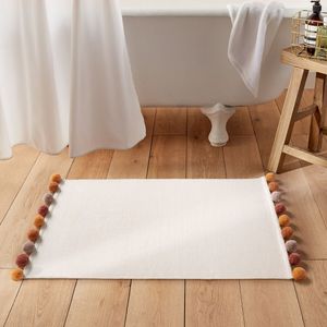 Badmat in geweven katoen, Pompons LA REDOUTE INTERIEURS.  materiaal. Maten 50 x 80 cm. Wit kleur