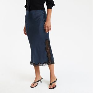 LA REDOUTE COLLECTIONS - Kokerrok - Nachtblauw - Satijn met Kanten Detail