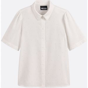PIECES - Polka-dot Blouse - Wit - Katoen - Korte Mouwen