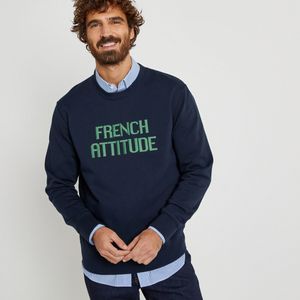 Geborduurde sweater met ronde hals LA REDOUTE COLLECTIONS. Katoen materiaal. Maten XXL. Blauw kleur