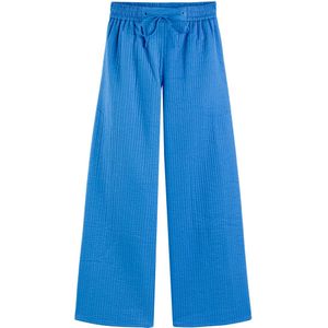 Wijde broek in katoen SOPHIE FELLAY X LA REDOUTE. Bio katoen materiaal. Maten 36 FR - 34 EU. Blauw kleur