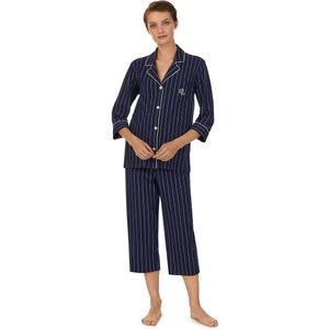 Gestreepte pyjama, lang, 3/4 mouwen, in katoen LAUREN RALPH LAUREN. Katoen materiaal. Maten L. Blauw kleur