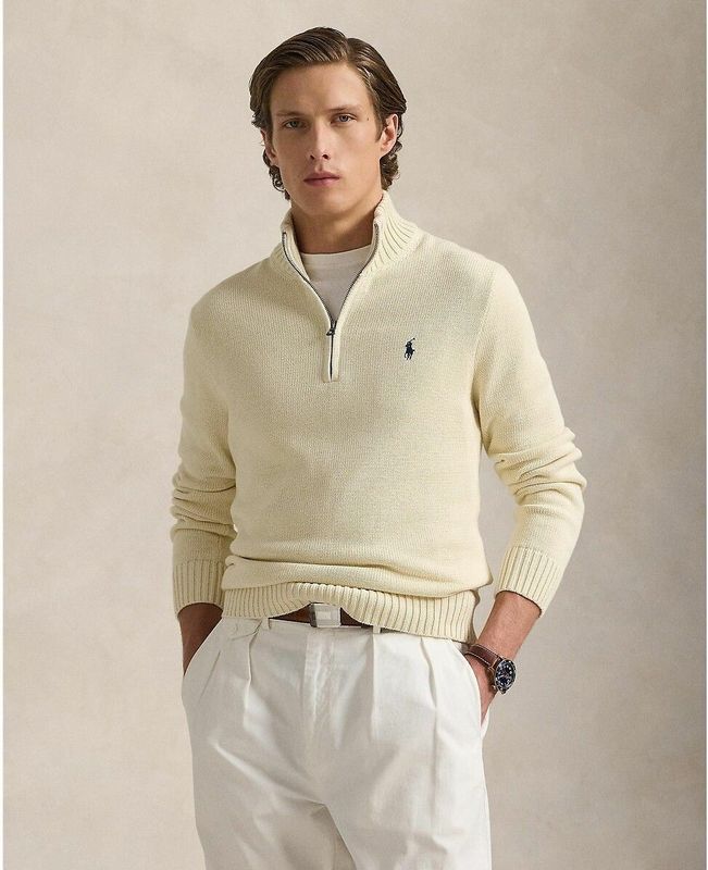 Ralph Lauren - Gebreide Trui - Beige - Gekamd Katoen - Half-zip